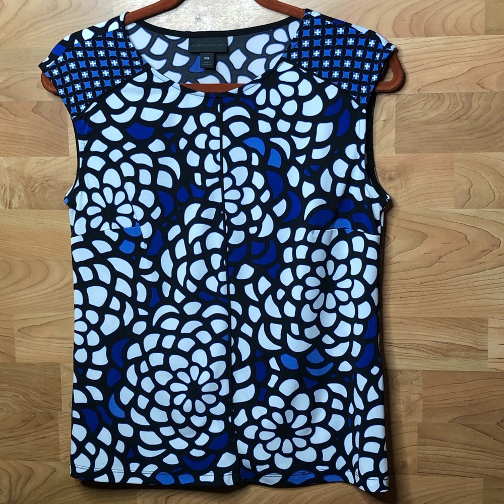 WORTHINGTON PM Black blue and white top